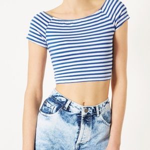 Blue & white striped crop top